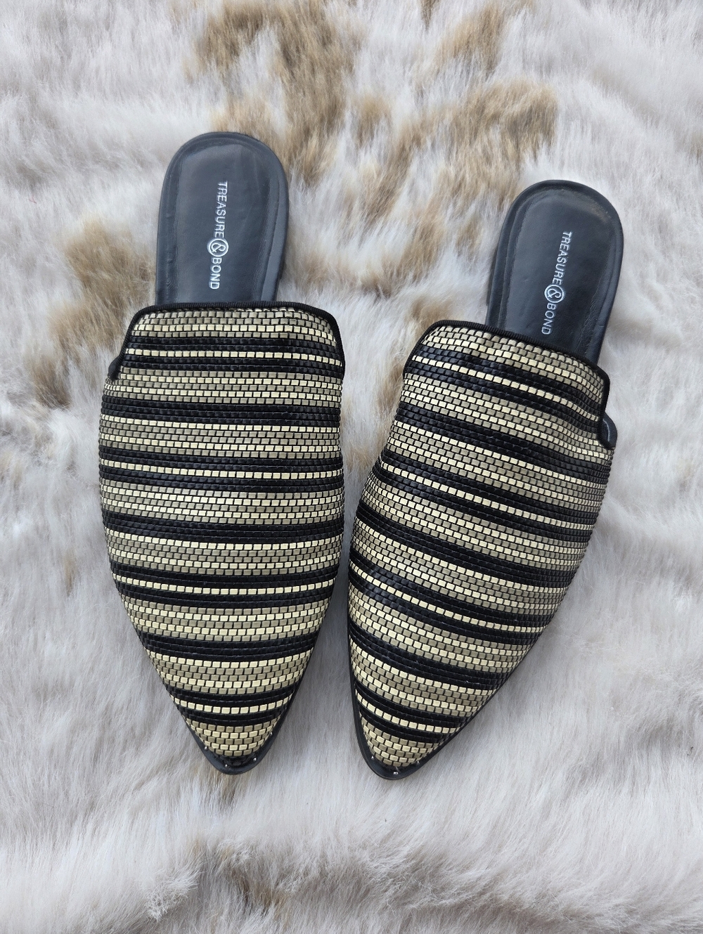 Treasure & Bond Striped RAFFIA / STRAW Made Boho Mules Sizw 9 1/2 M